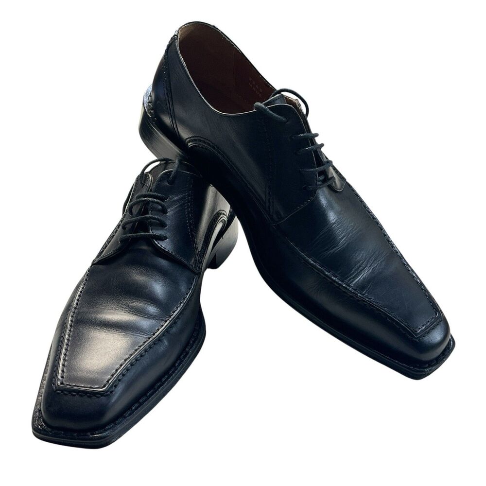 Calzoleria Toscana Handmade Black Leather Oxfords Men's 42 US 9 Square Toe Italy